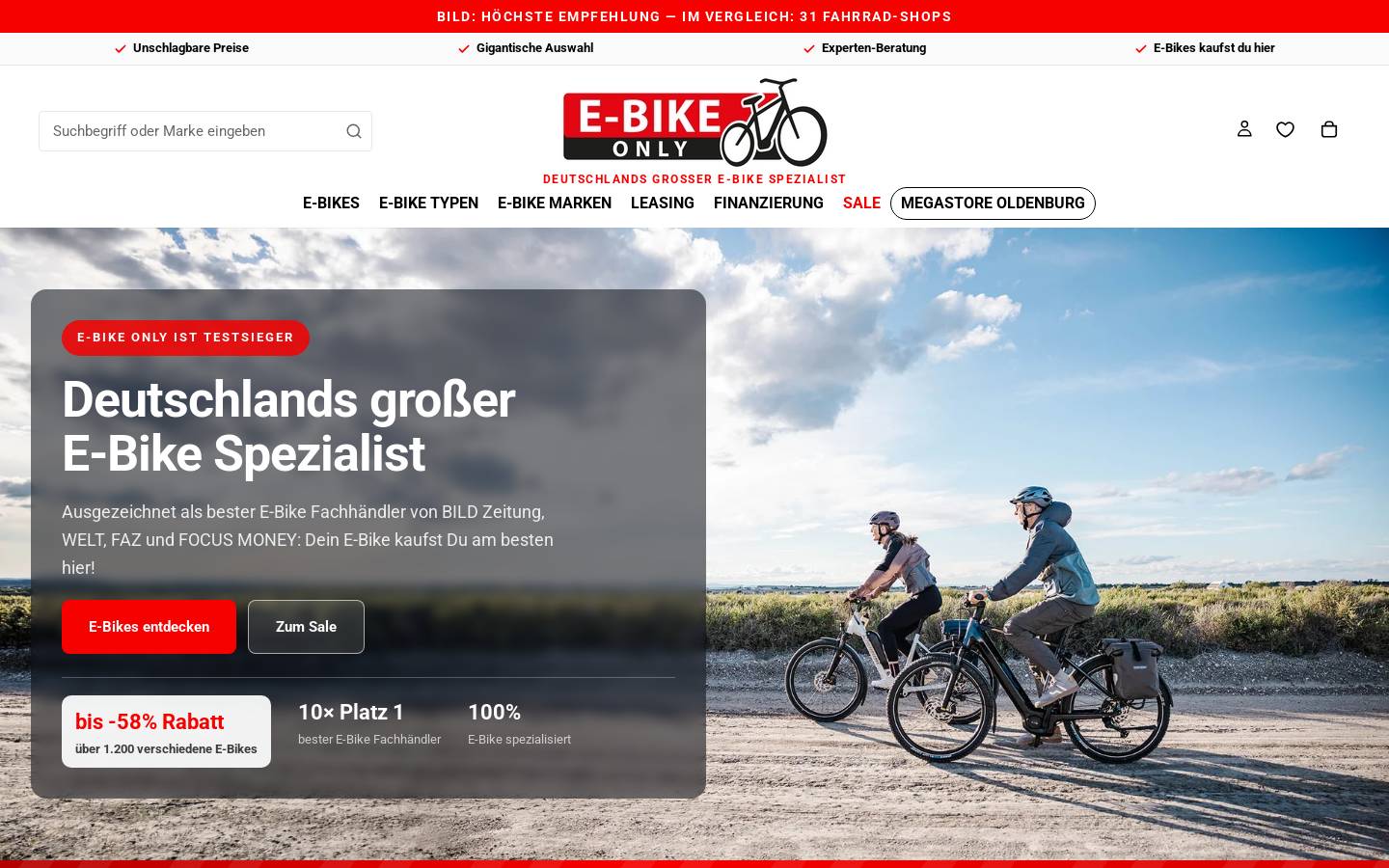 E-BIKE ONLY homepage screenshot