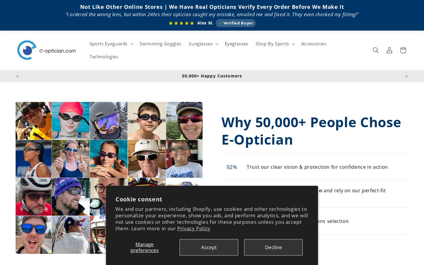 e-optician.com homepage screenshot