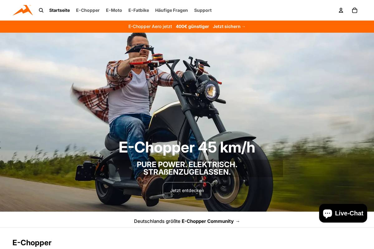E-Scooter Shop homepage screenshot