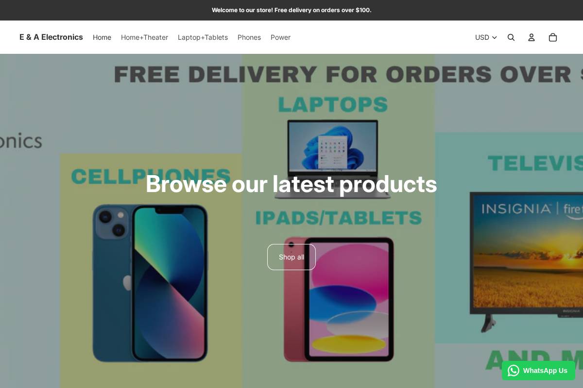 E & A Electronics homepage screenshot