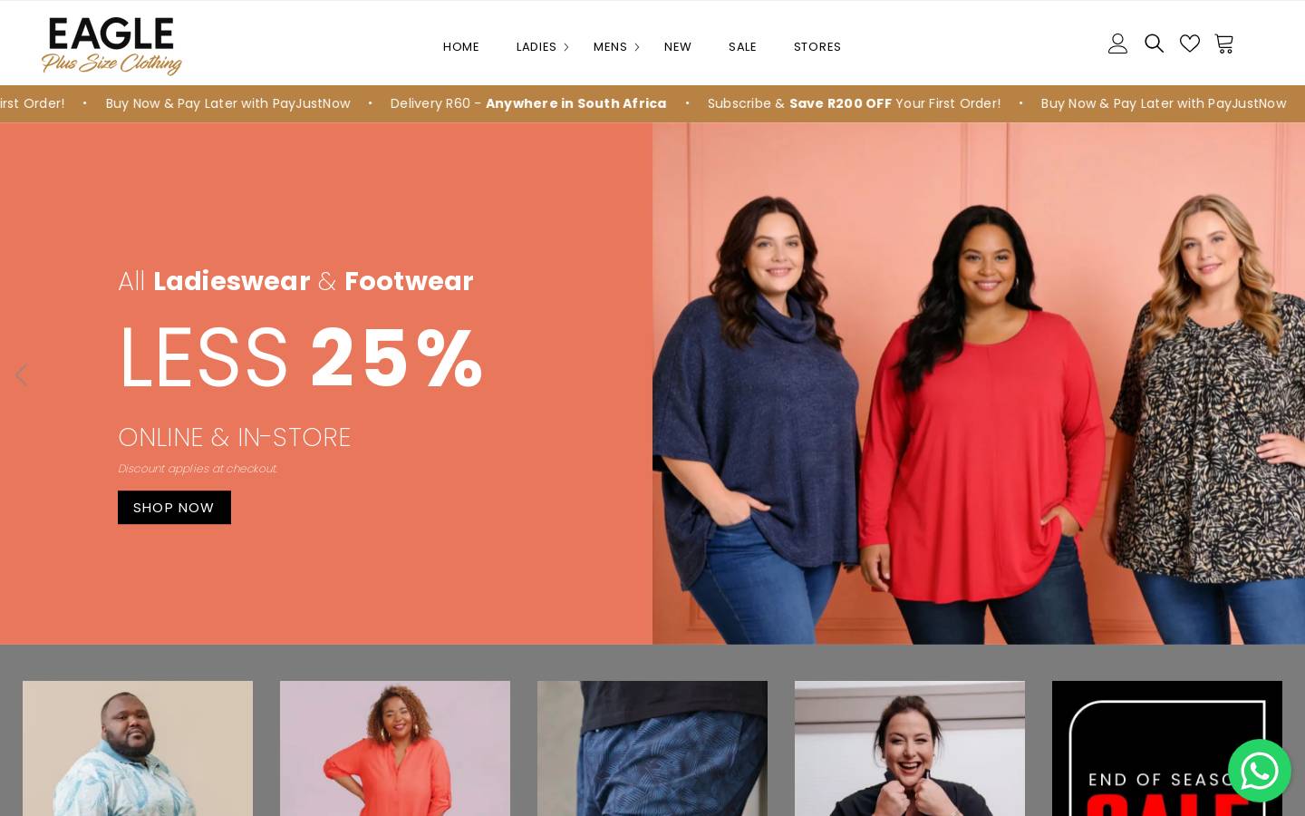 eagleclothing.co.za homepage screenshot