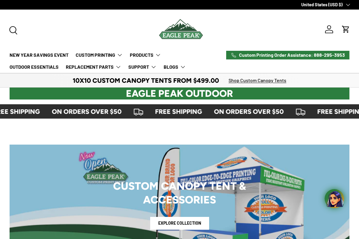 Eagle Peak Custom Canopy Tent homepage screenshot