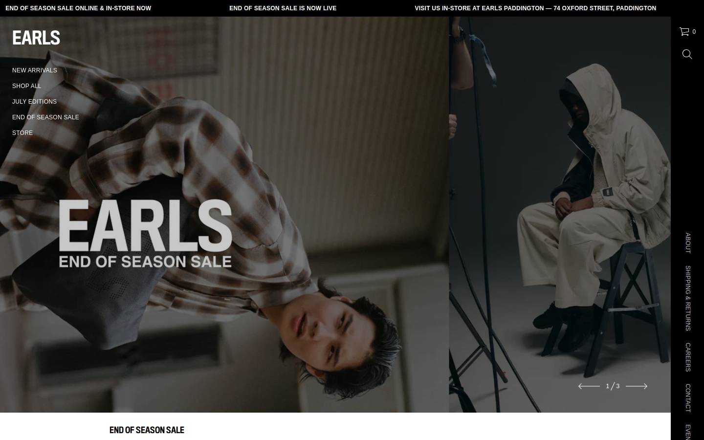 earlscollection.com homepage screenshot