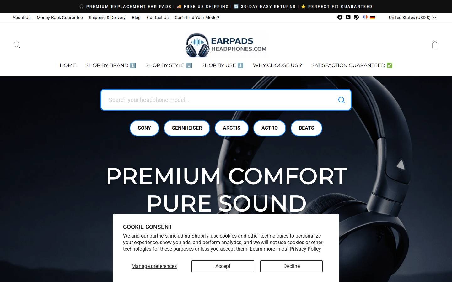 earpads-headphones.com homepage screenshot