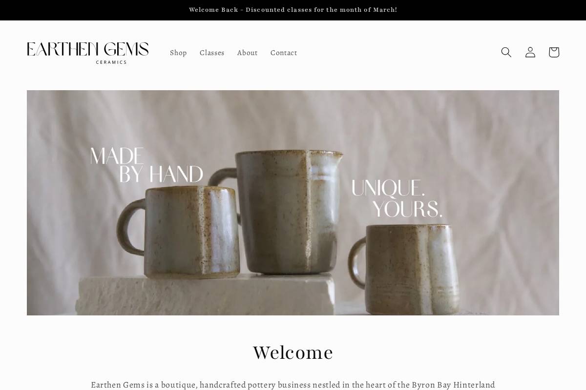 earthengemsceramics.com homepage screenshot