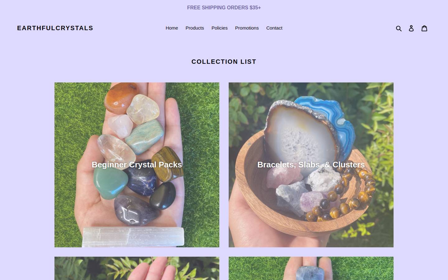 earthfulcrystals.com homepage screenshot