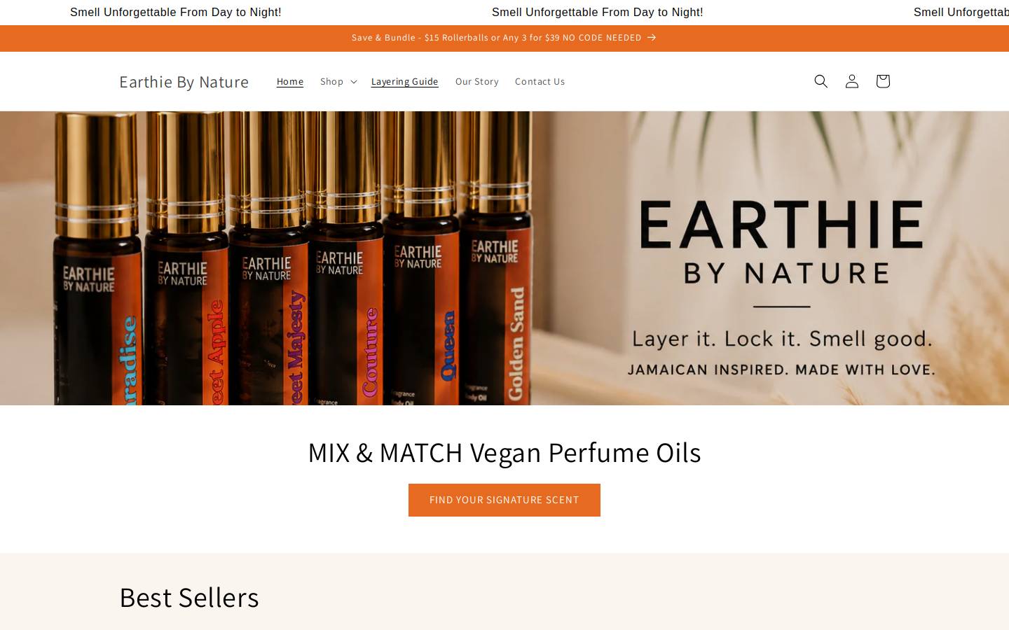 earthiebynature.com homepage screenshot