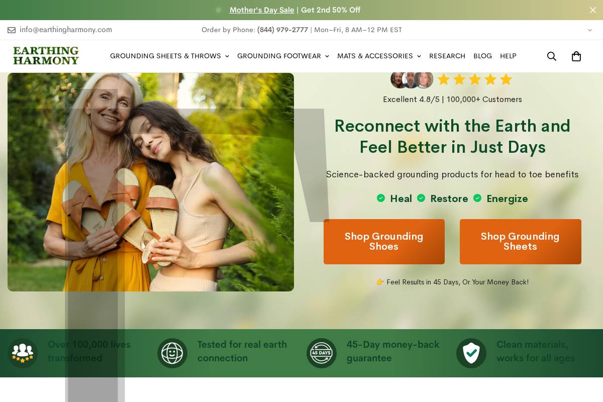 Earthingharmony homepage screenshot