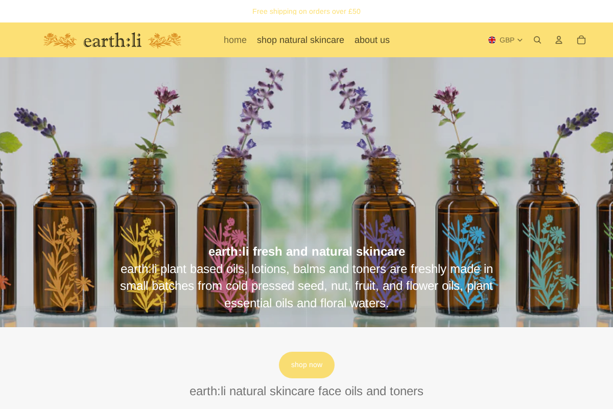 earth:li skincare homepage screenshot