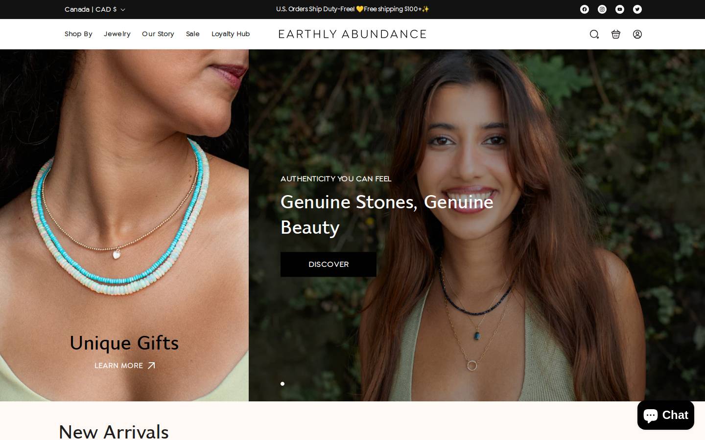 earthlyabundancejewelry.com homepage screenshot