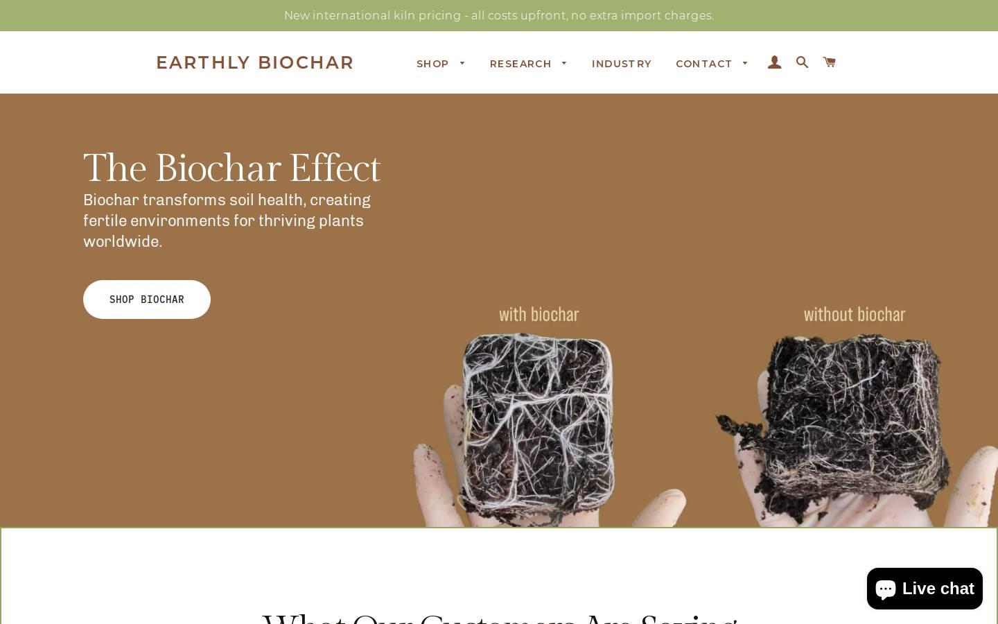 Earthly Biochar homepage screenshot