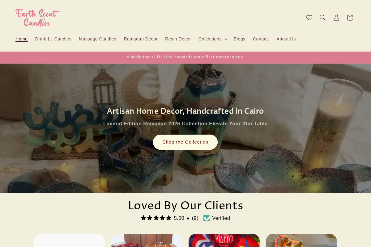 earthscentcandles.com homepage screenshot