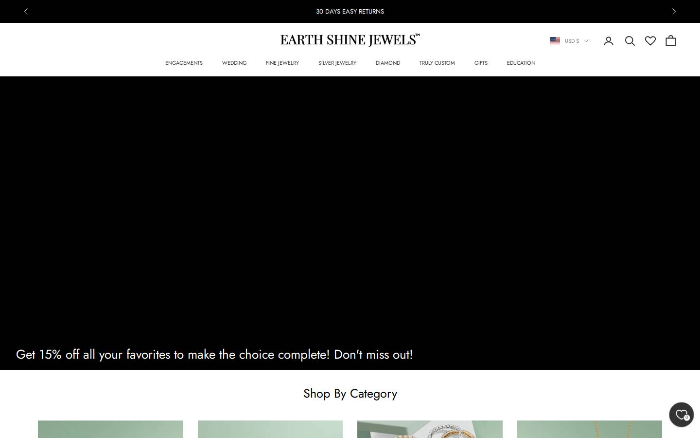 Earthshine Jewels homepage screenshot