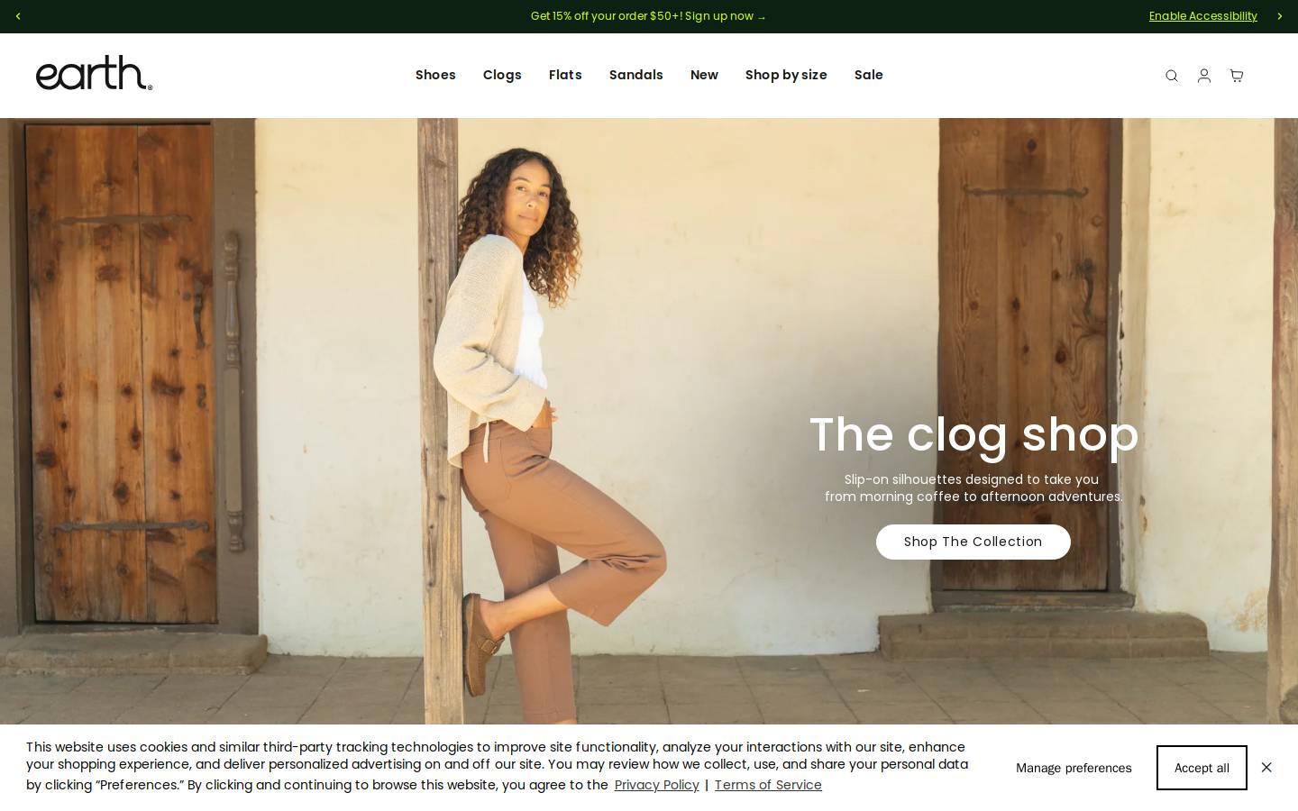 Earth Shoes homepage screenshot