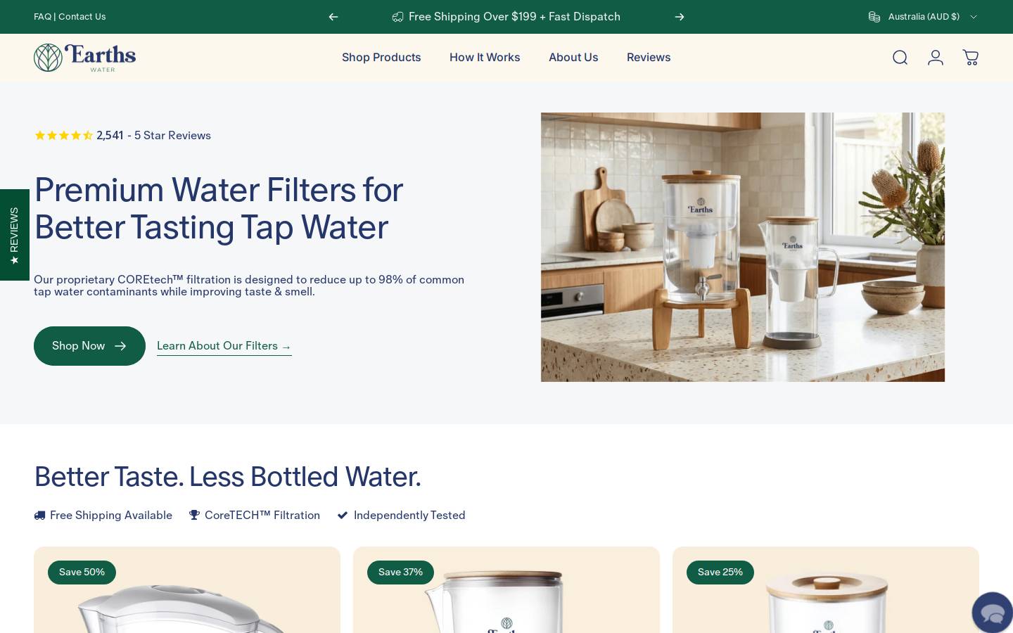 earthswater.com.au homepage screenshot