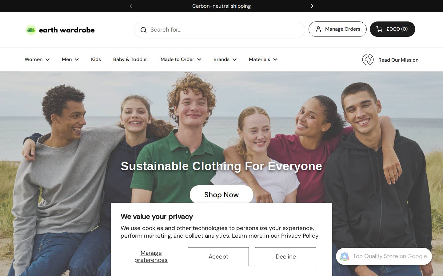 Earth Wardrobe homepage screenshot