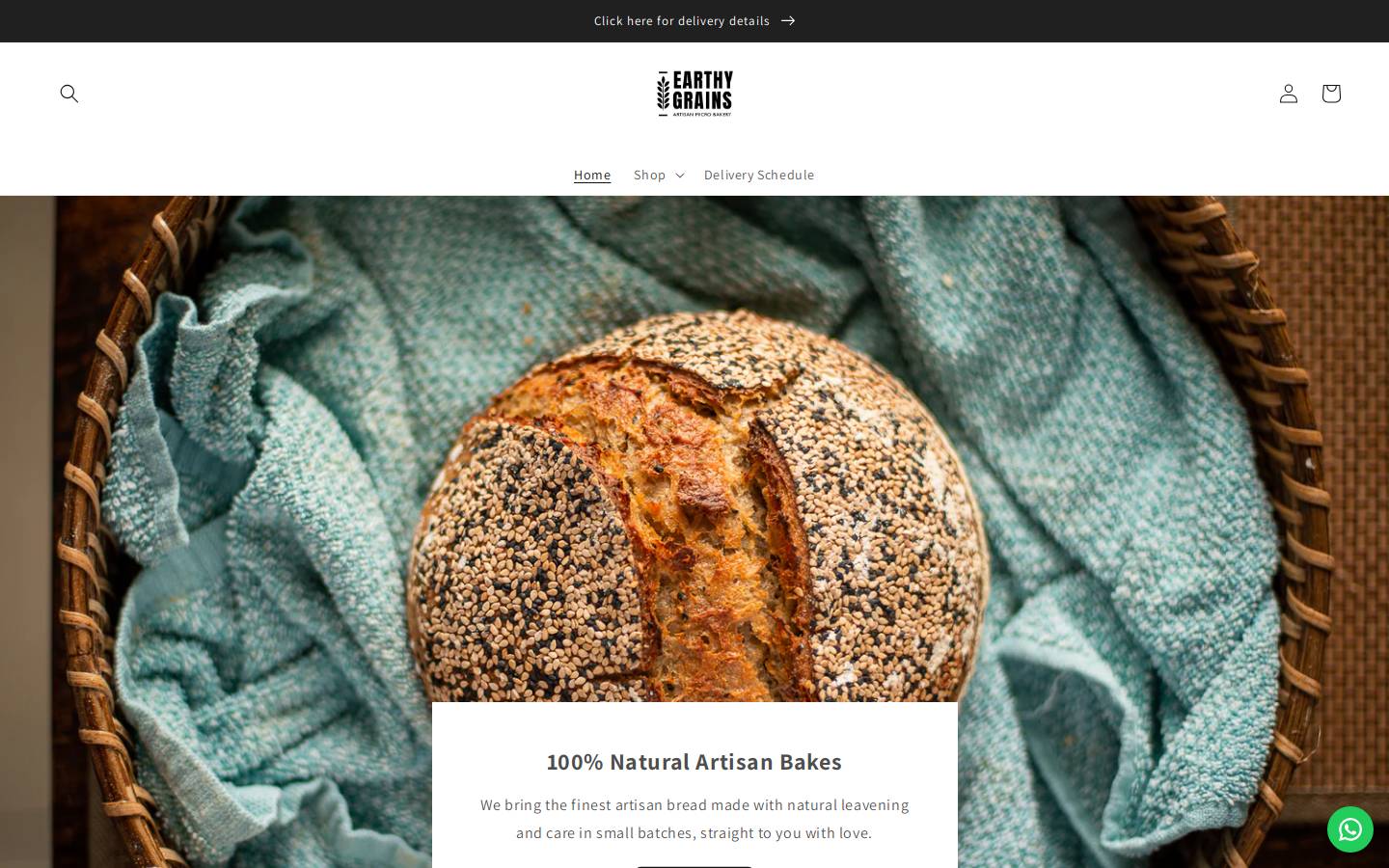 earthygrains.in homepage screenshot