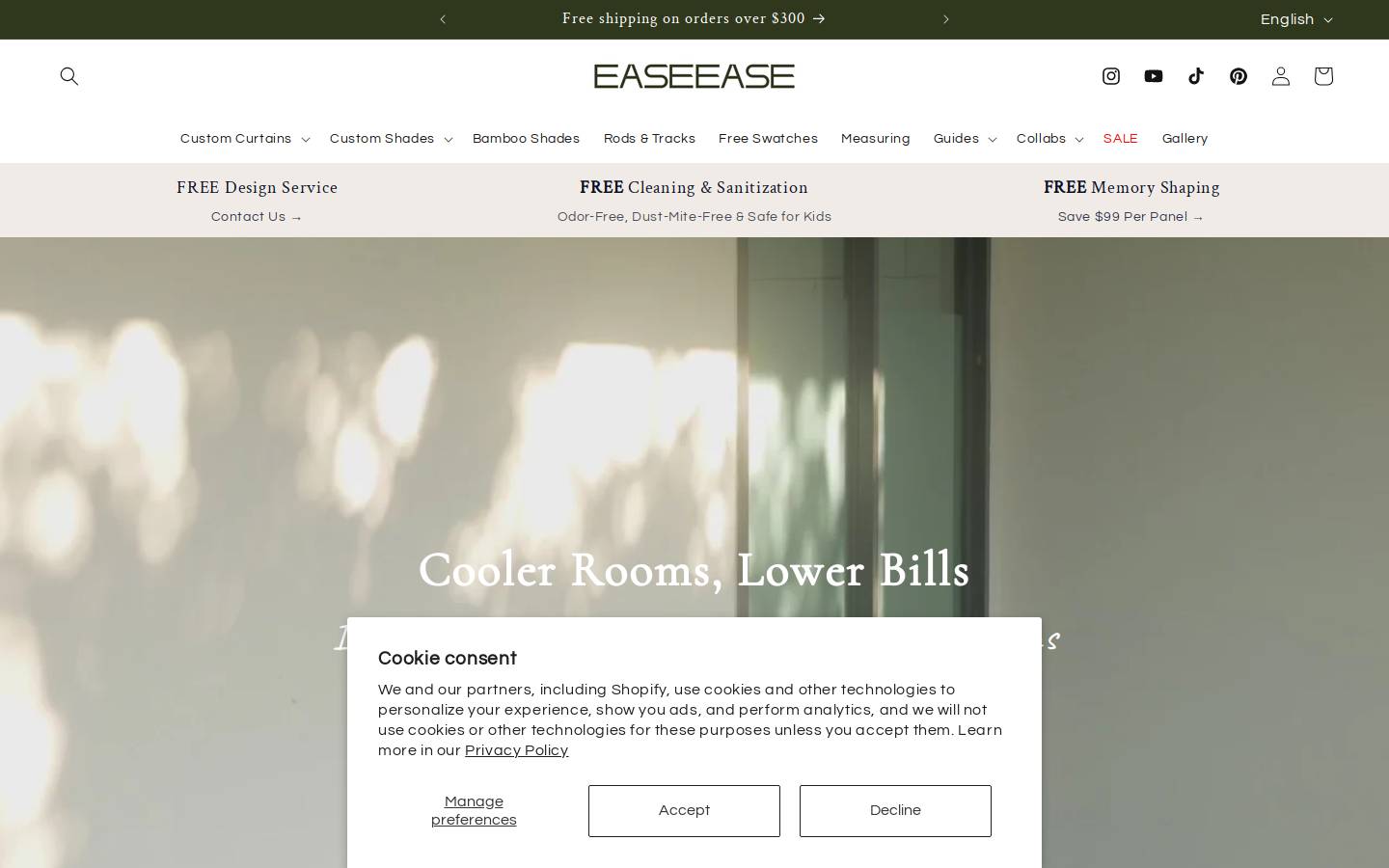easeease curtains homepage screenshot