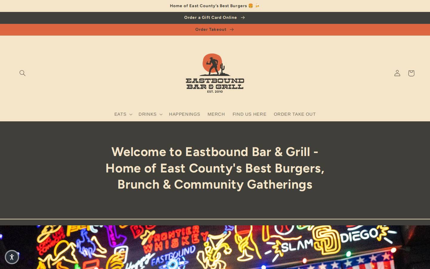 eastboundbarandgrill.com homepage screenshot