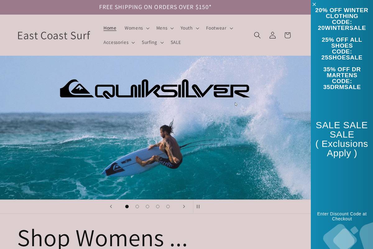 eastcoastsurf.com.au homepage screenshot