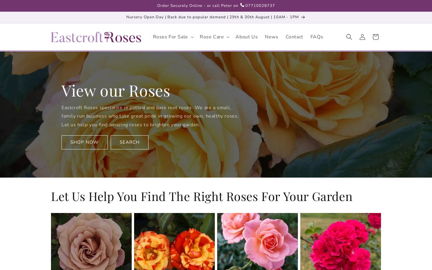 Eastcroft Roses homepage screenshot