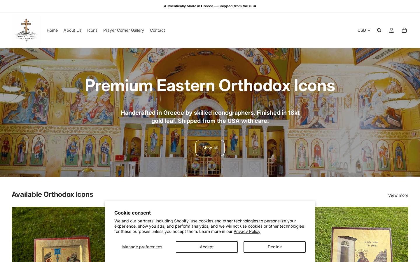 easternorthodoxicons.com homepage screenshot