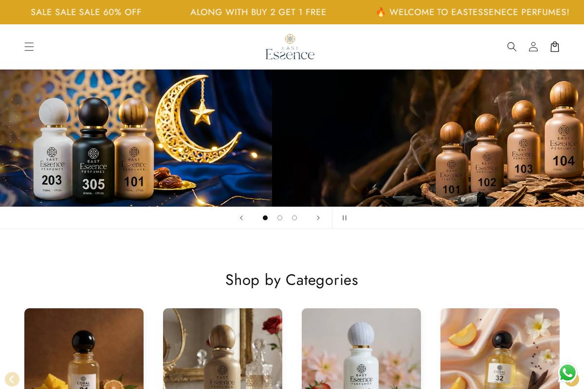 eastesseneceperfumes.store homepage screenshot