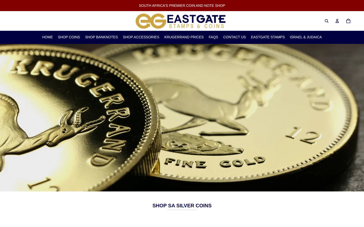eastgatecoins.co.za homepage screenshot