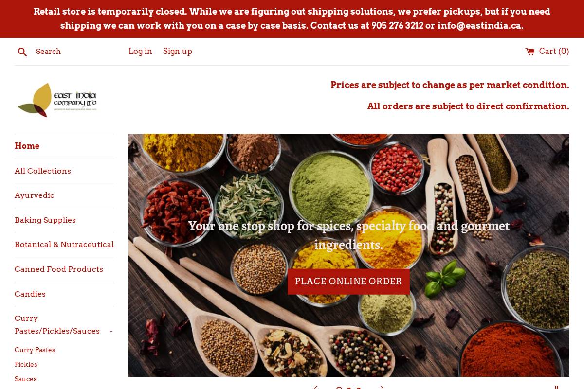 eastindiapantry.ca homepage screenshot