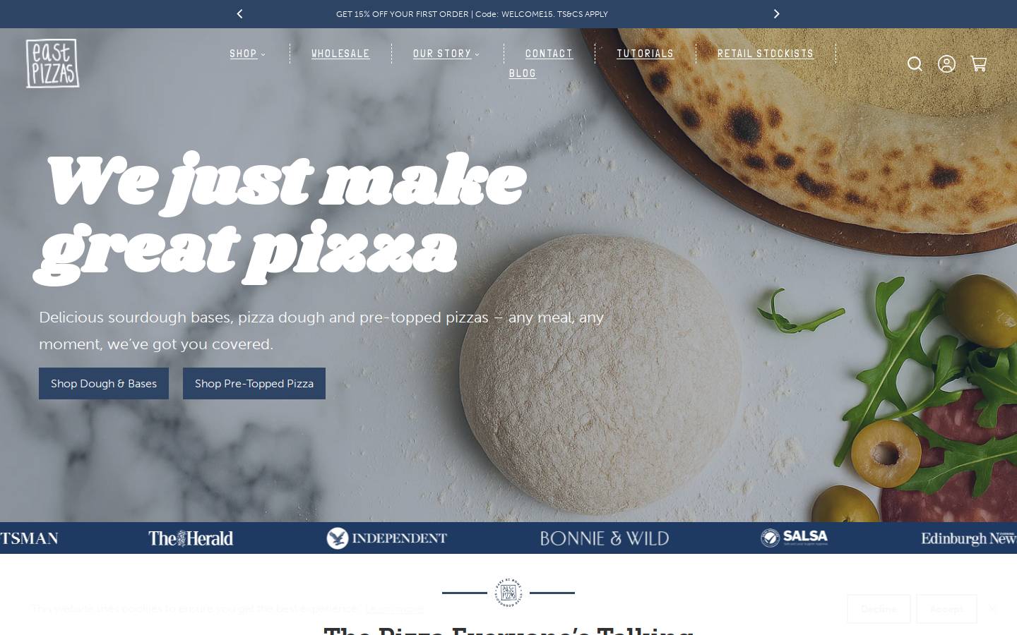 eastpizzas.com homepage screenshot