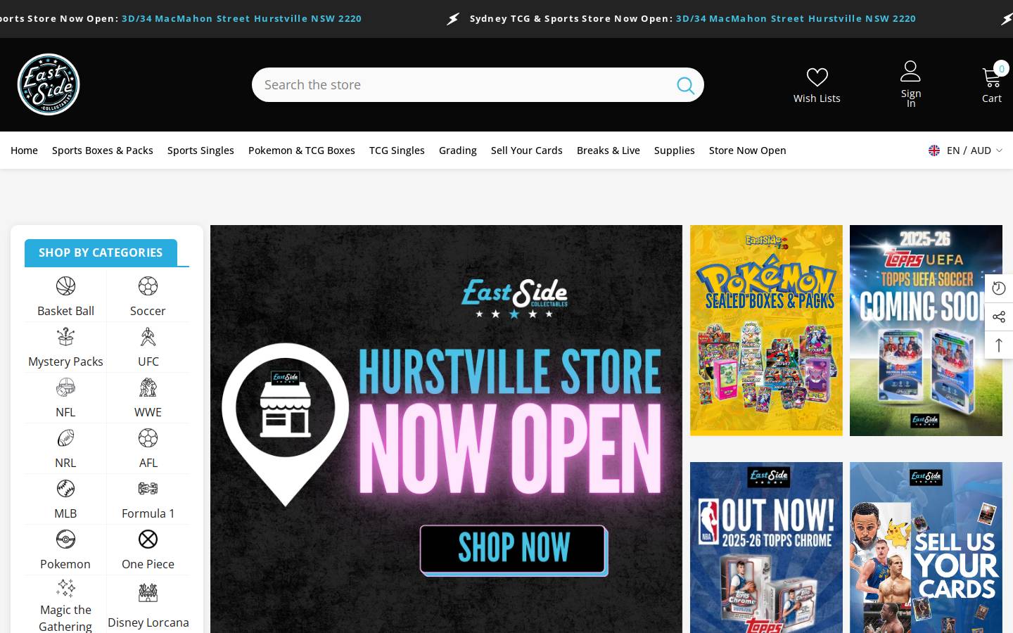 Eastside Collectables homepage screenshot