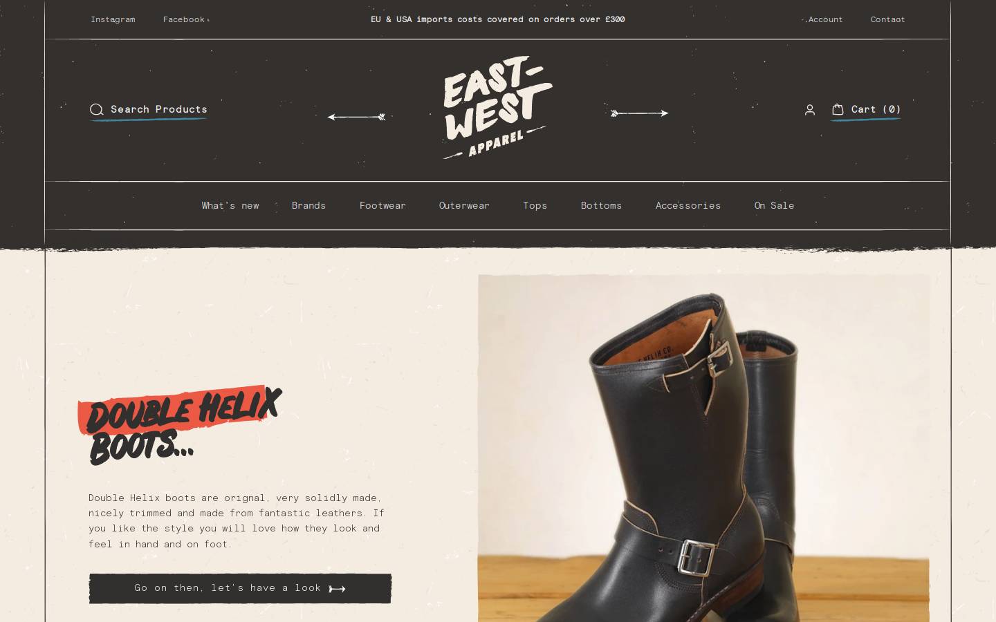 eastwestapparel.co.uk homepage screenshot