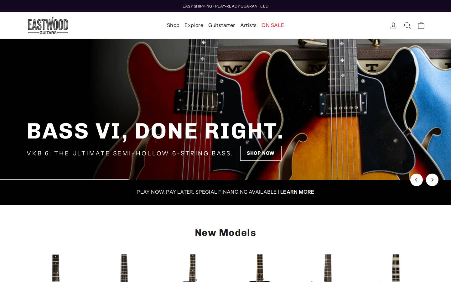 Eastwood Guitars homepage screenshot