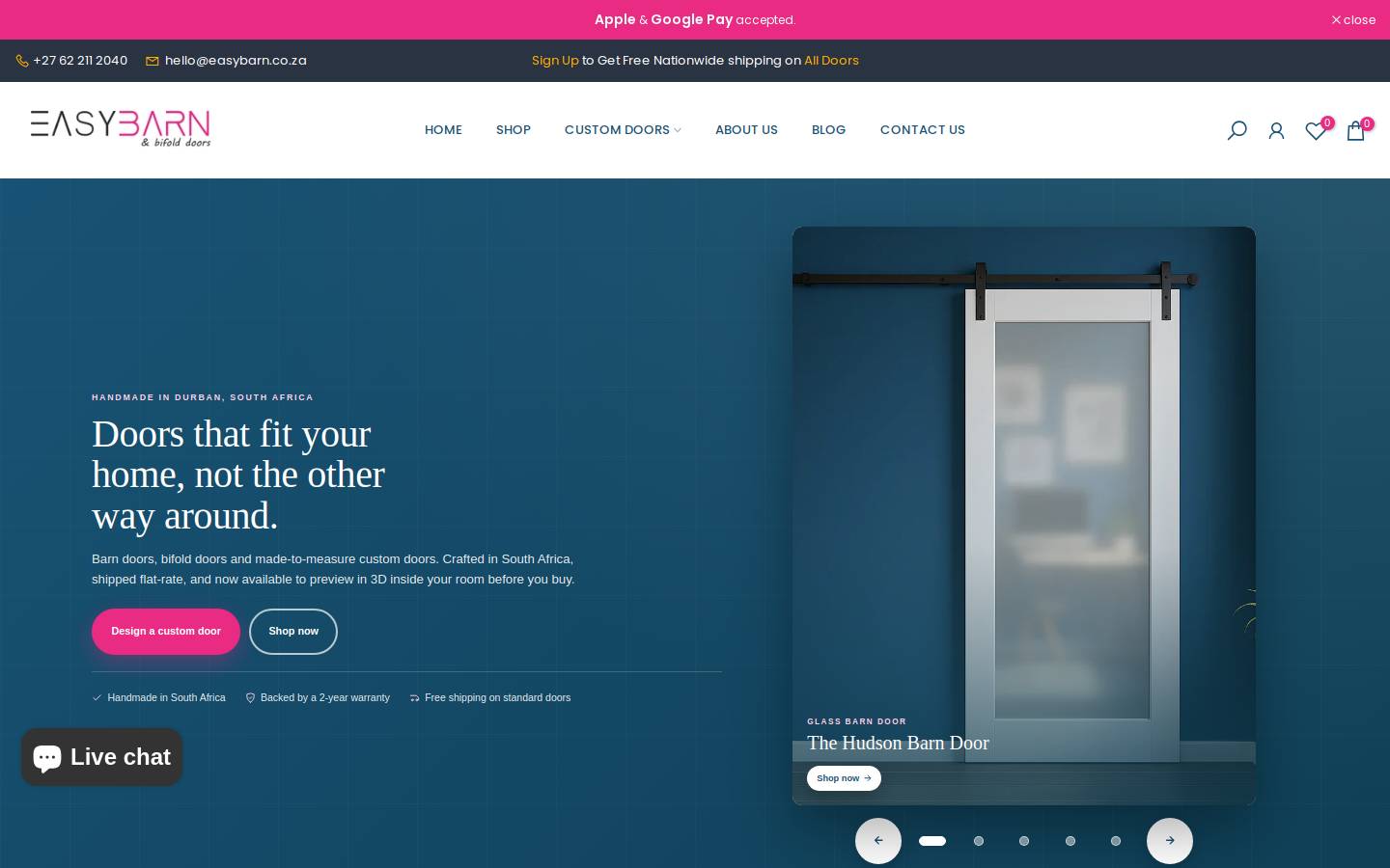 easybarn.co.za homepage screenshot