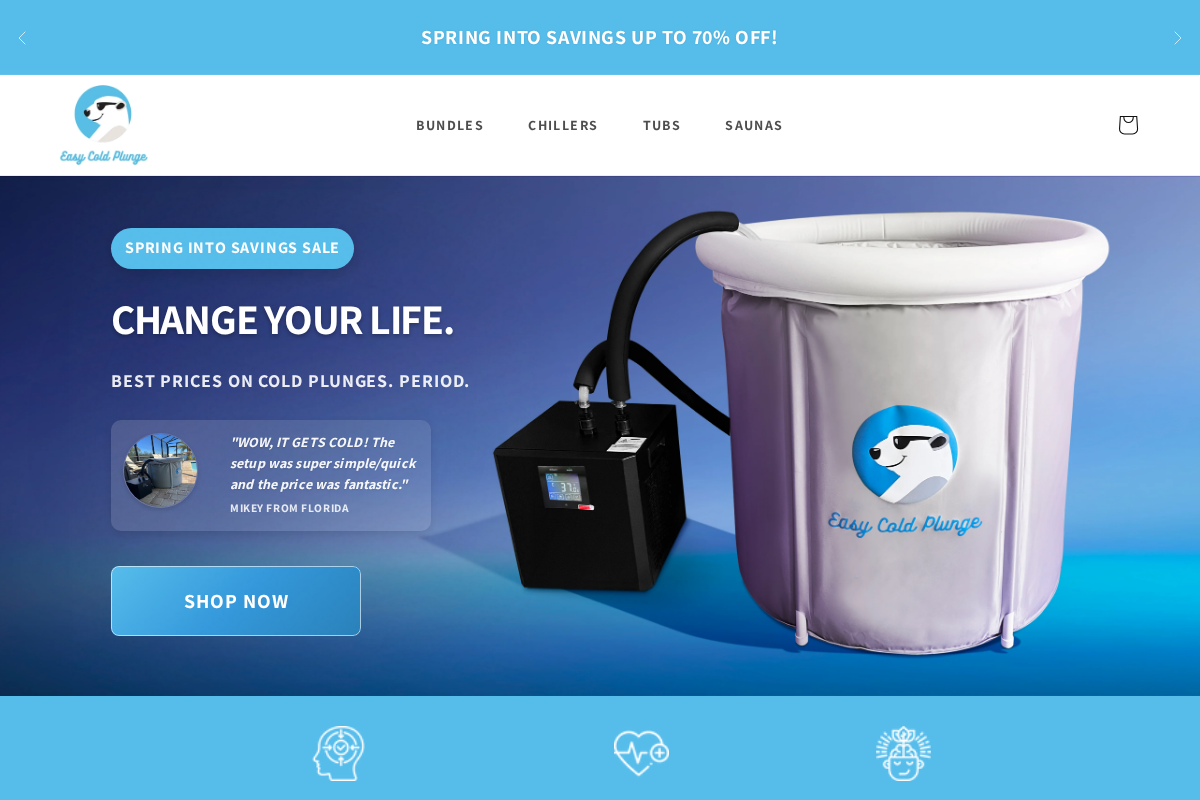 Easy Cold Plunge homepage screenshot