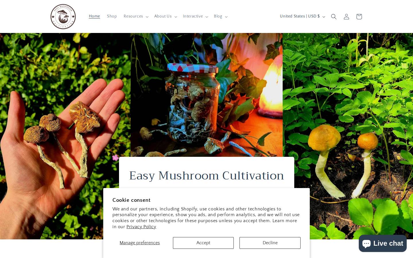 Easymushroomcultivation homepage screenshot