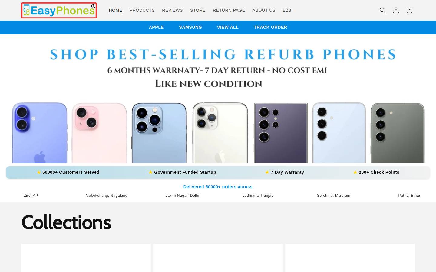 EasyPhones homepage screenshot