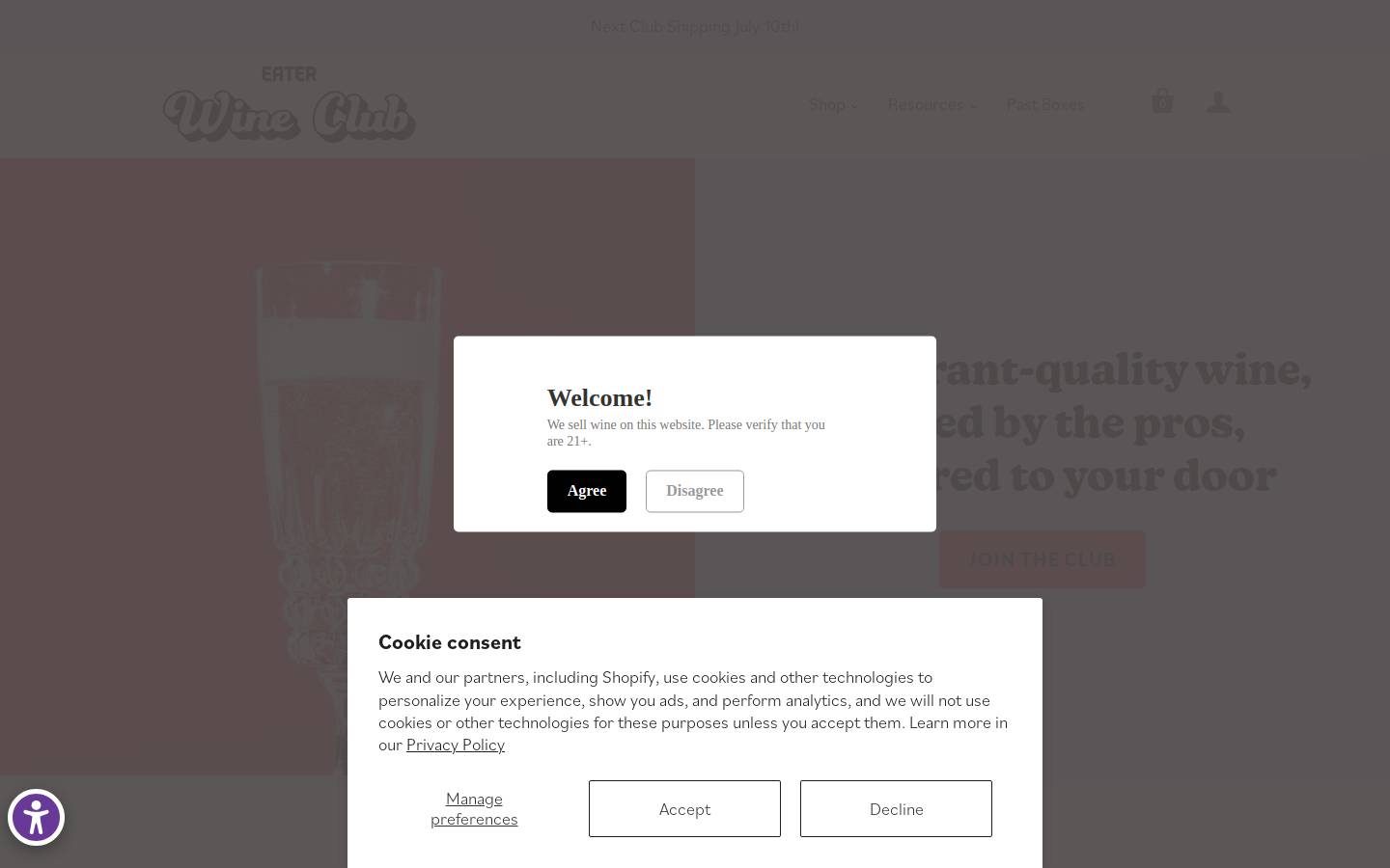 eaterwineclub.com homepage screenshot