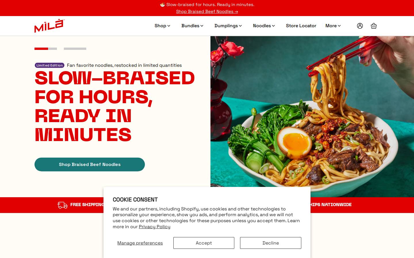 eatmila.com homepage screenshot
