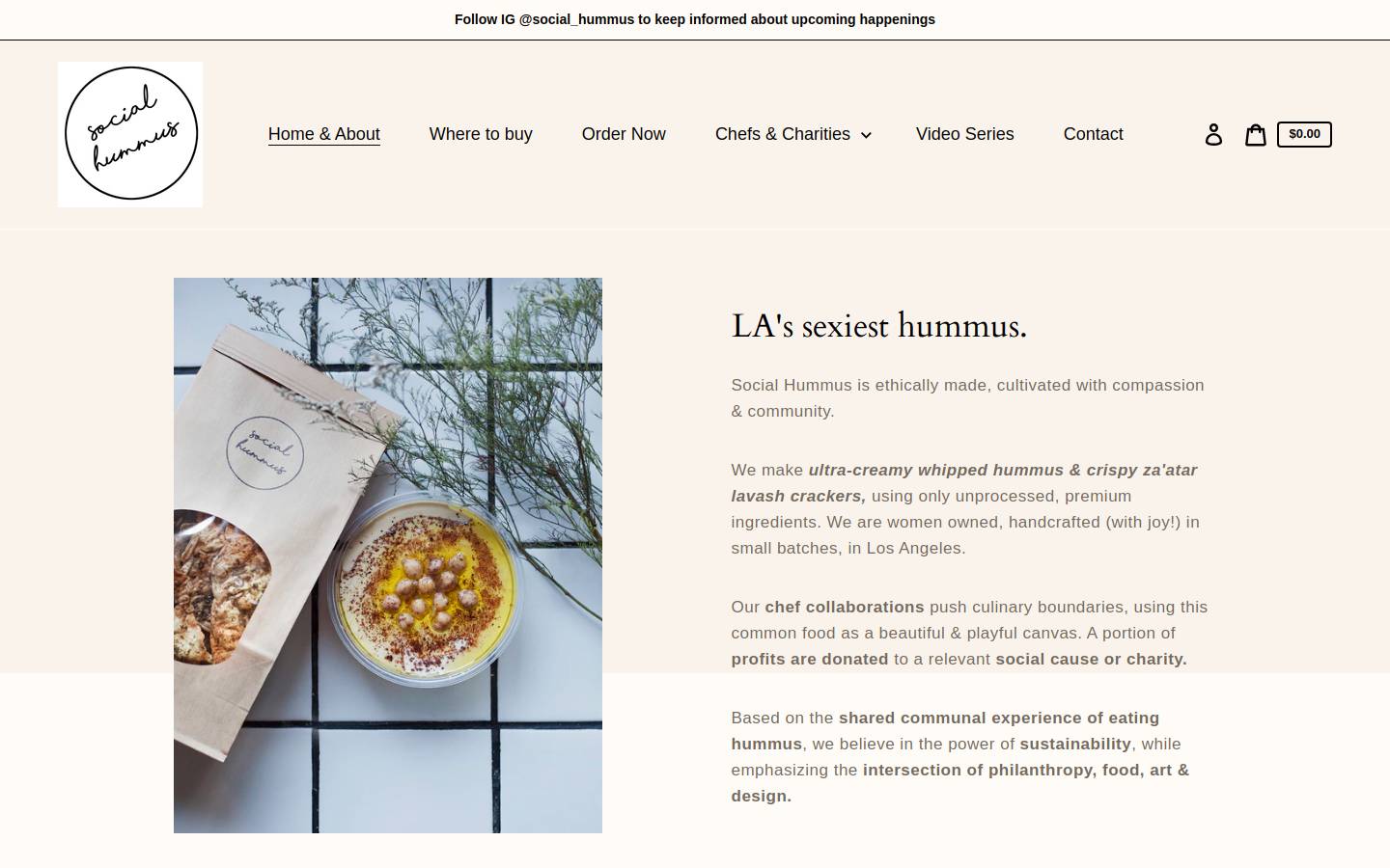 eatsocialhummus.com homepage screenshot