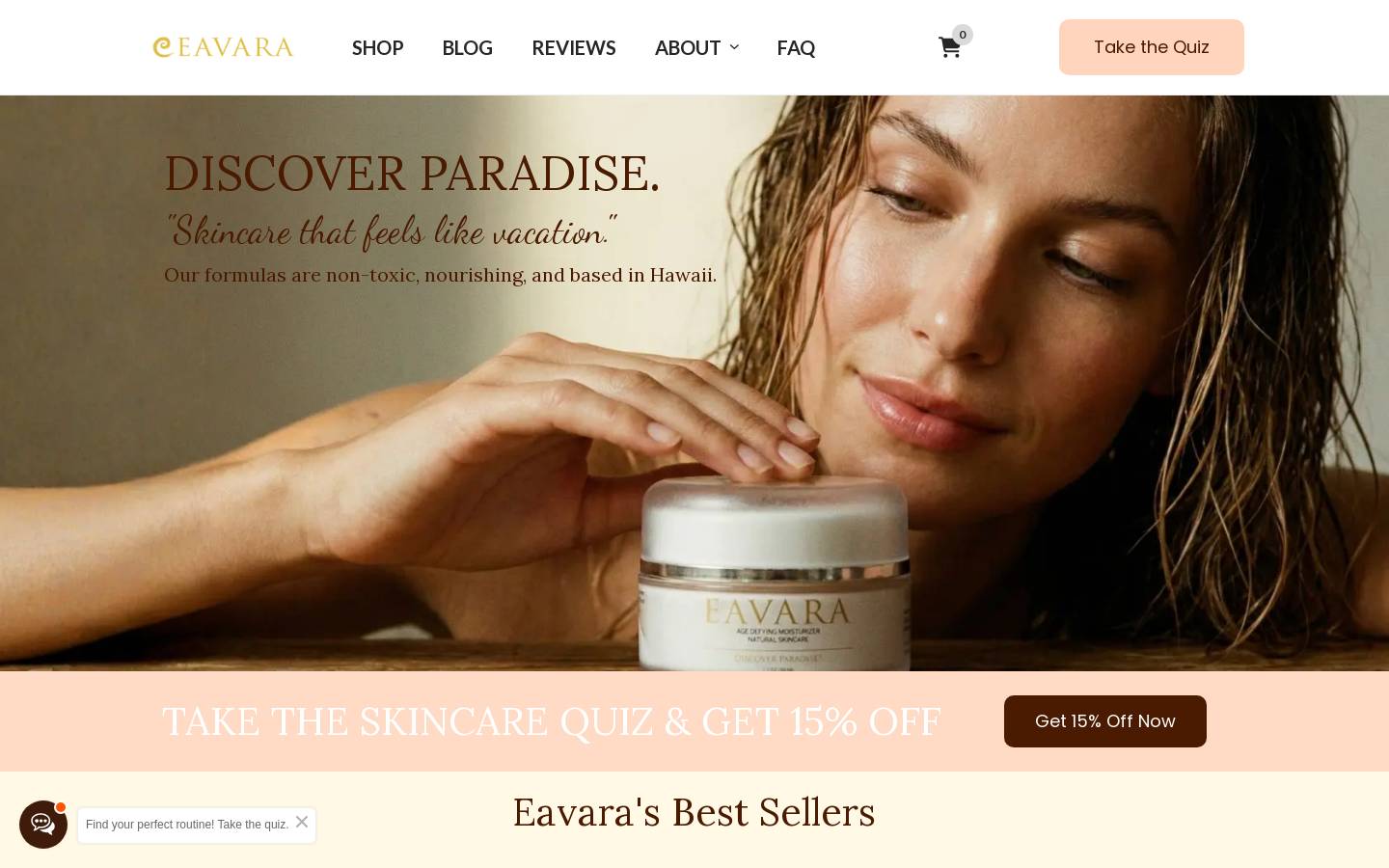 Eavara Organic Skin Care homepage screenshot