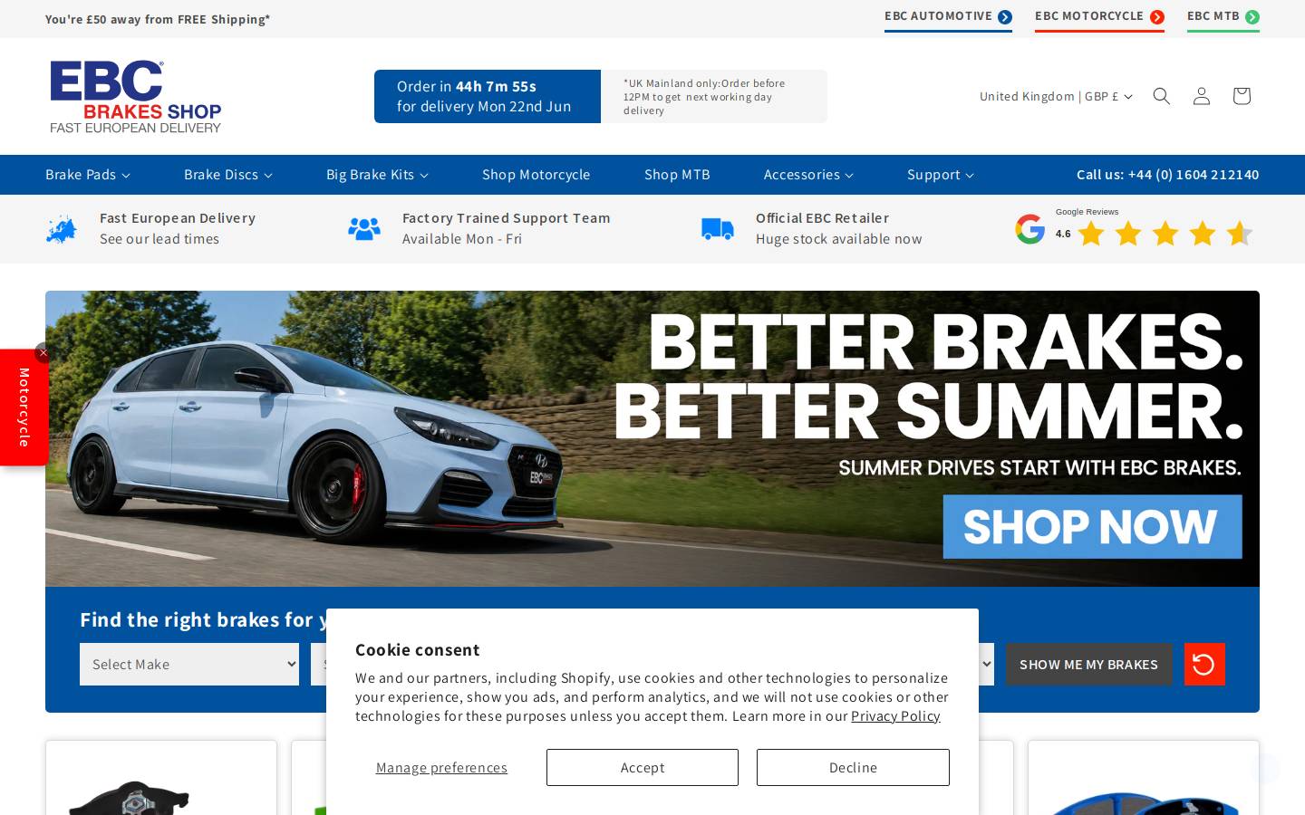 Ebcbrakeshop homepage screenshot