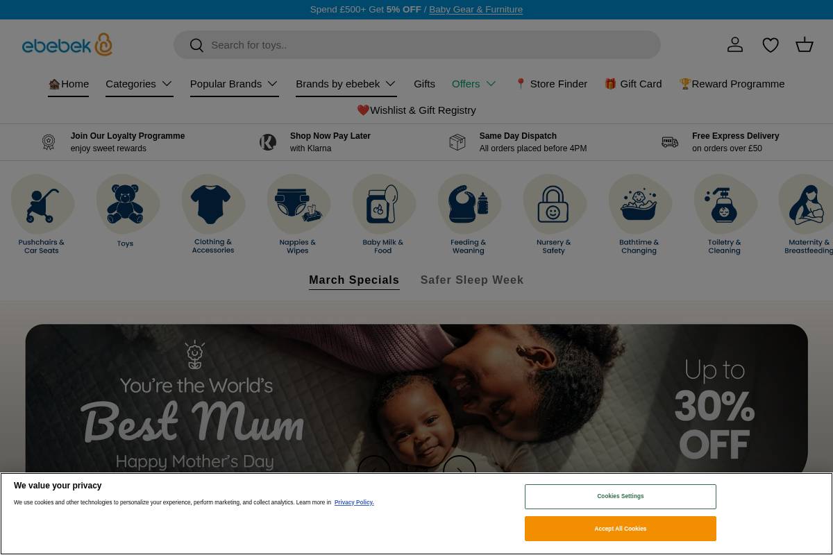 ebebek UK homepage screenshot