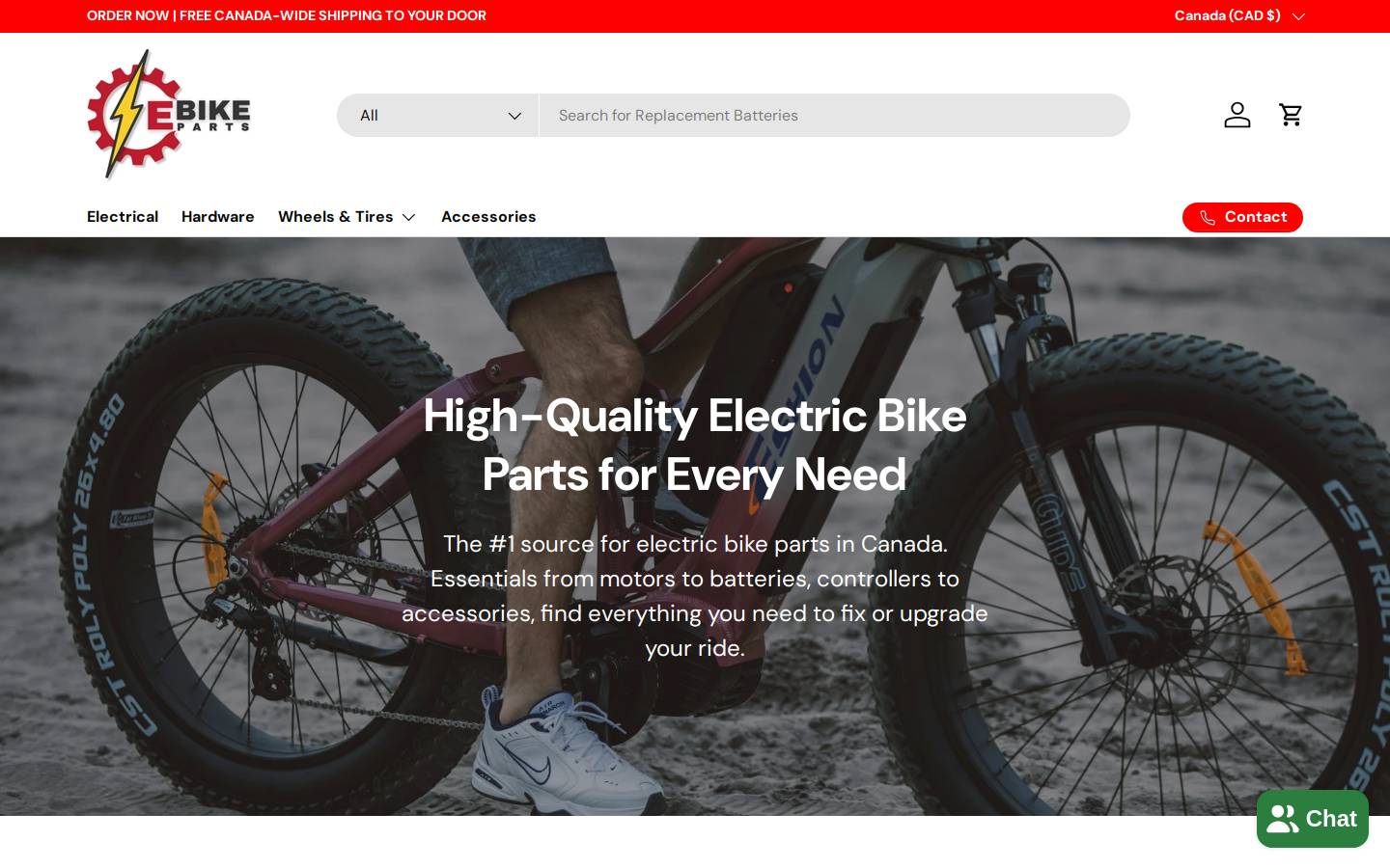 ebikeparts.ca homepage screenshot
