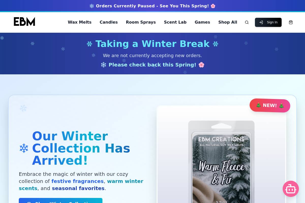 ebmcreations.com homepage screenshot