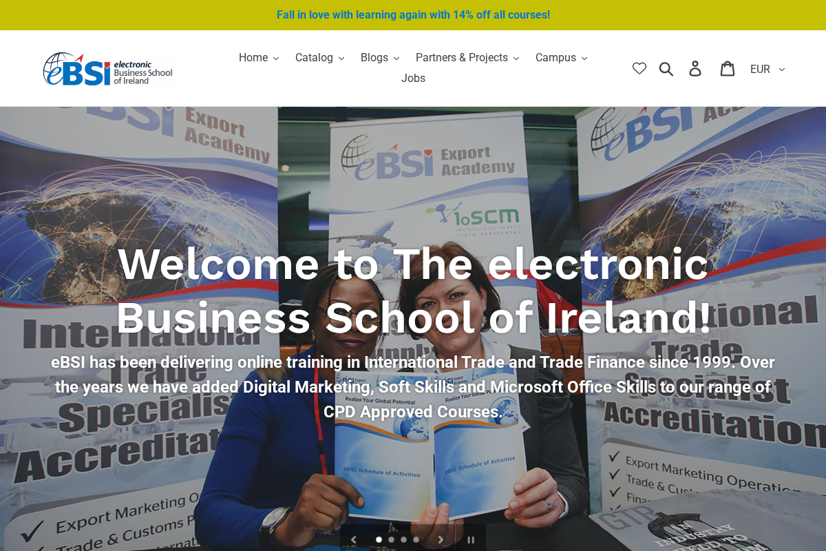 eBSI Export Academy homepage screenshot