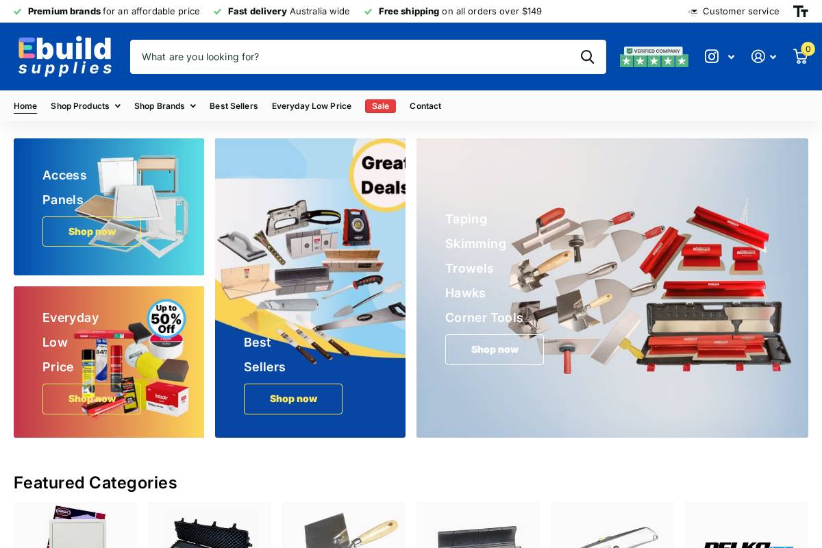 ebuildsupplies.com.au homepage screenshot
