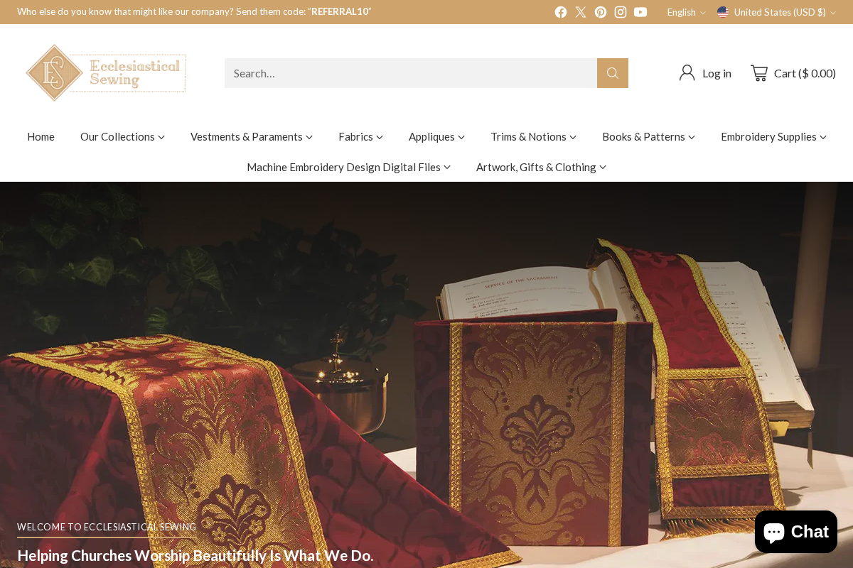 Ecclesiastical Sewing homepage screenshot