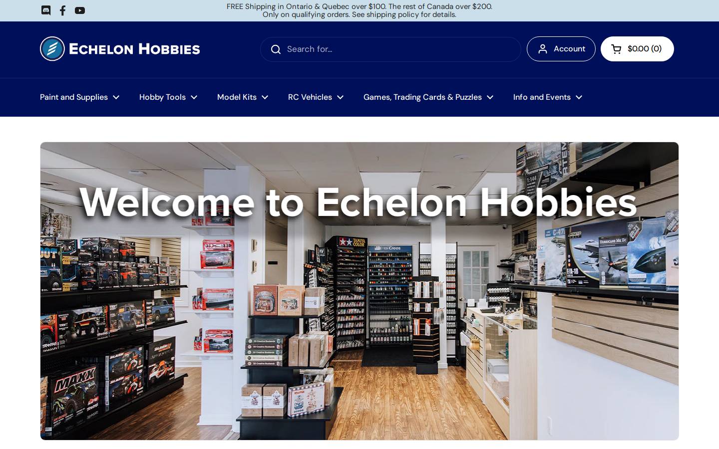 echelonhobbies.ca homepage screenshot