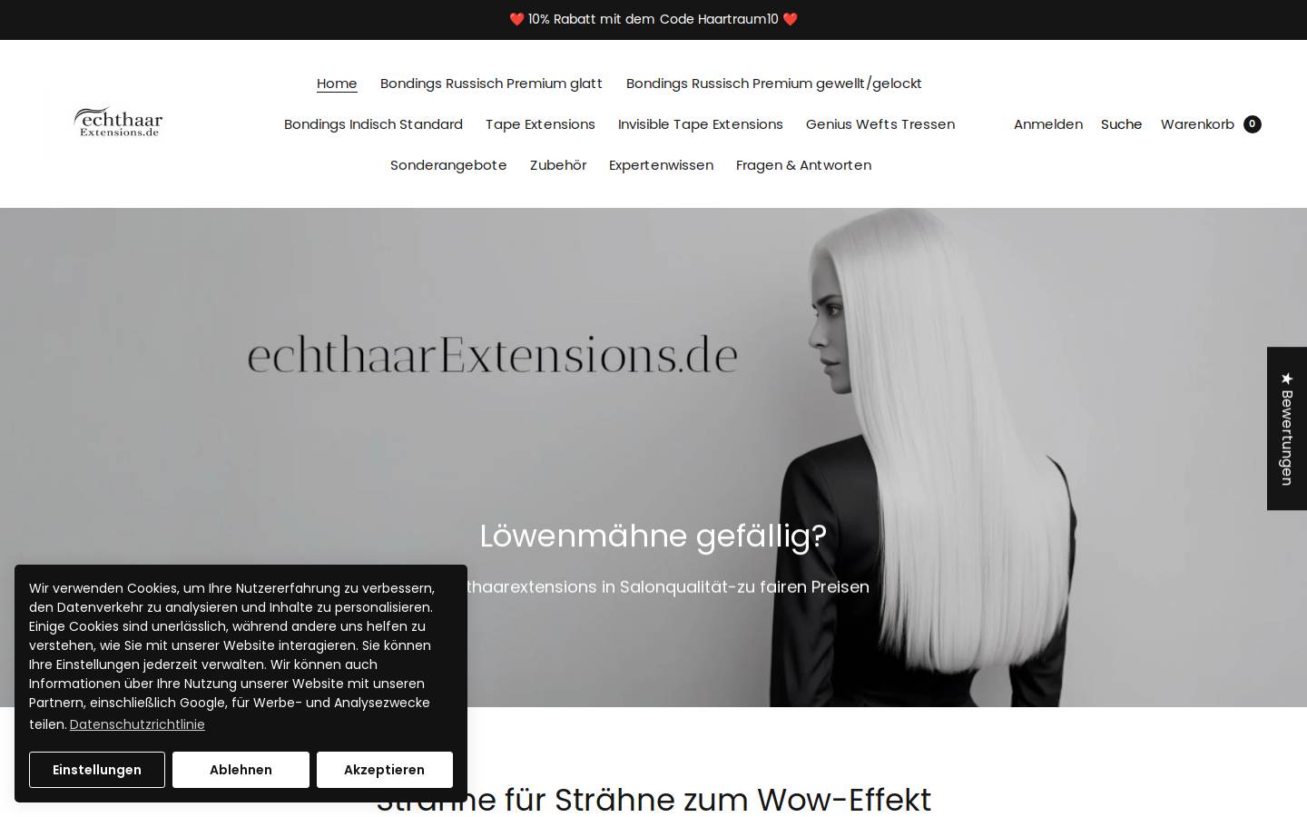 Echthaarextensions homepage screenshot